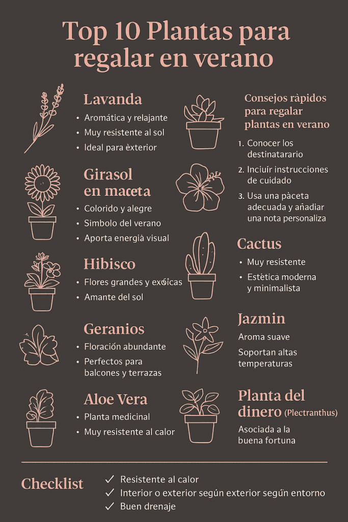 Cuáles son las mejores plantas para regalar en verano infografia