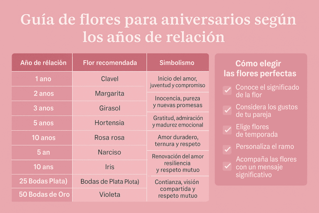 Guía de flores para aniversarios según los años de relación