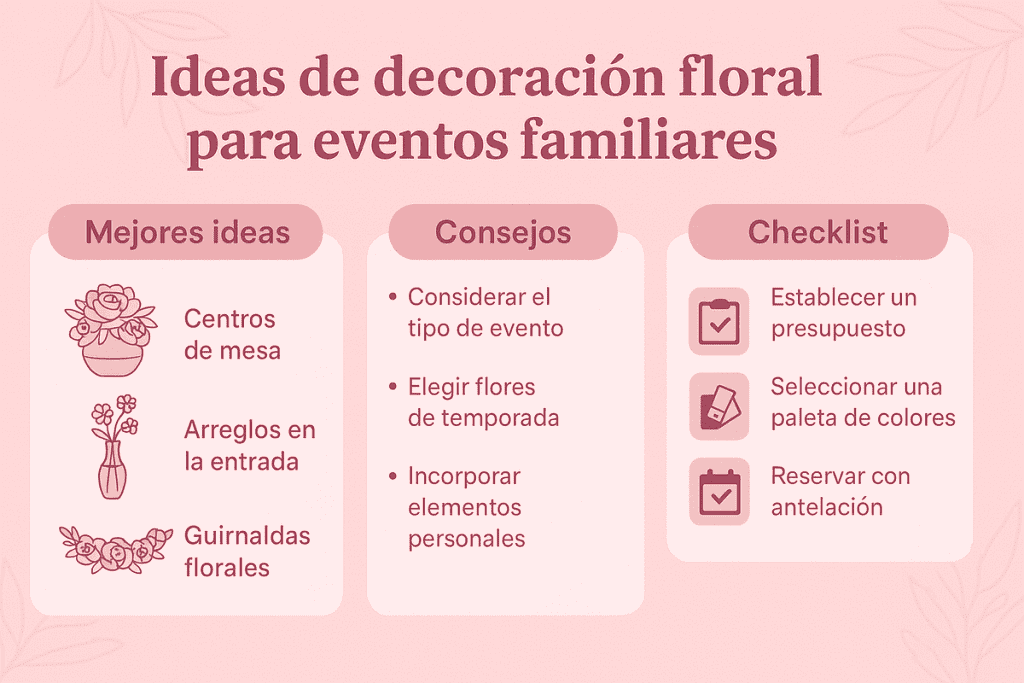 Ideas de decoración floral para eventos familiares infografia